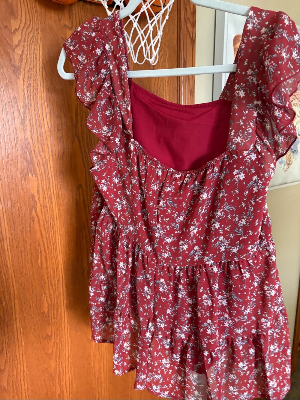 Red Floral Ruffle Camisole Top